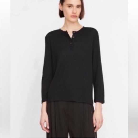 Vince Black Long Sleeve Buttoned Mandarin Collar Shirt - Picture 2 of 5